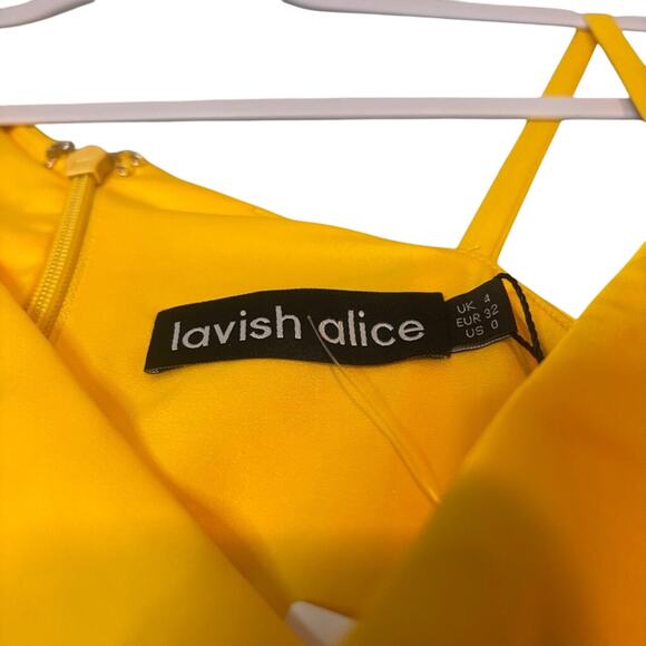 Lavish Alice Yellow Cowl Neck Asymmetrical Midi Dress NWT Size 0 - Picture 7 of 8